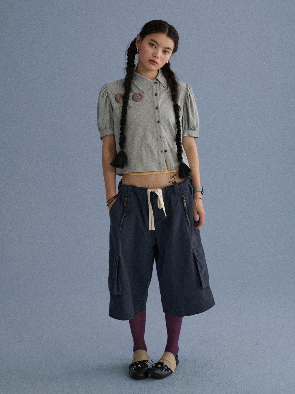 Achihara Casual Commuter Wide Leg Cargo Pocket Women'S Cotton Capri Pants