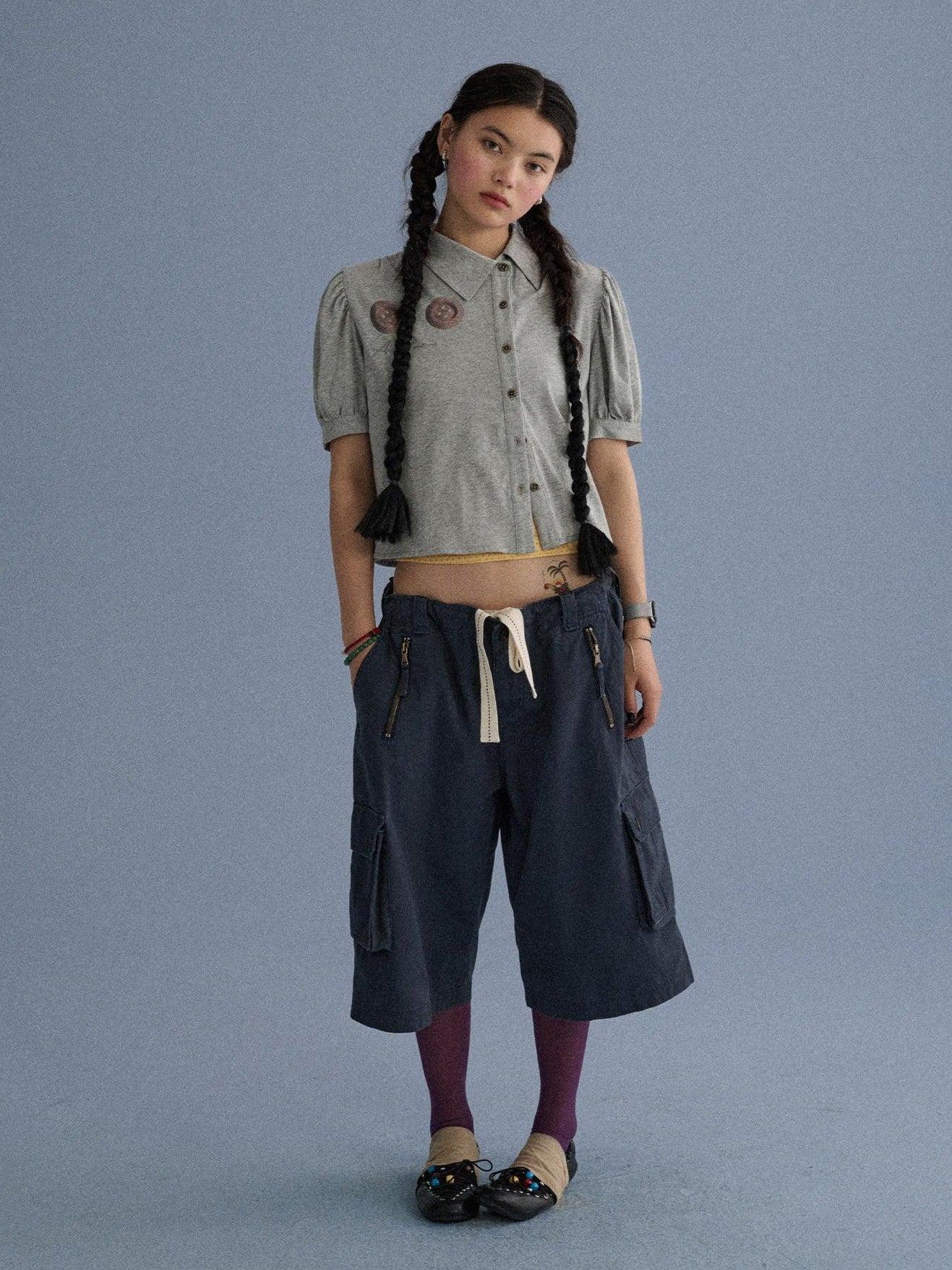 Achihara Casual Commuter Wide Leg Cargo Pocket Women'S Cotton Capri Pants