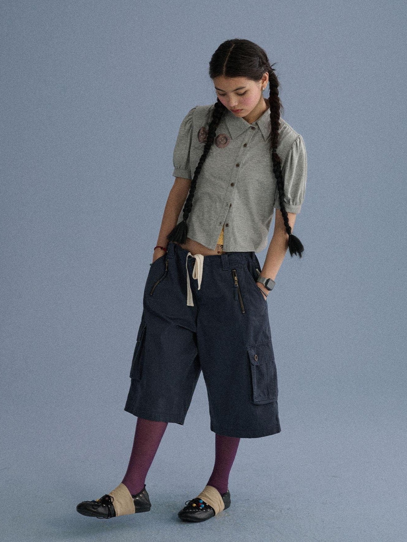 Achihara Casual Commuter Wide Leg Cargo Pocket Women'S Cotton Capri Pants