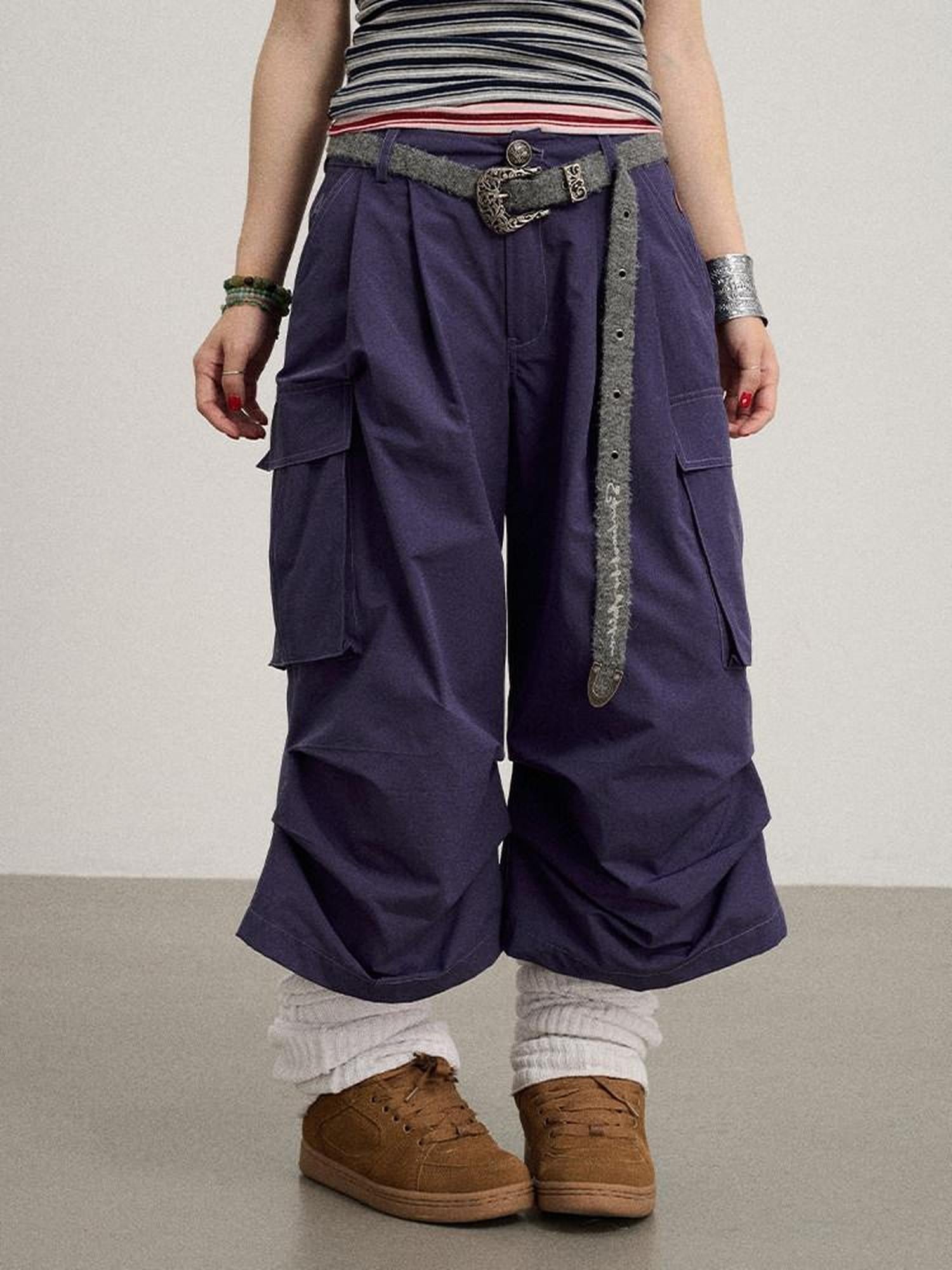 Achihara Casual Pleated Loose Wide Leg Women'S Cotton Nylon Blend Capri Pants