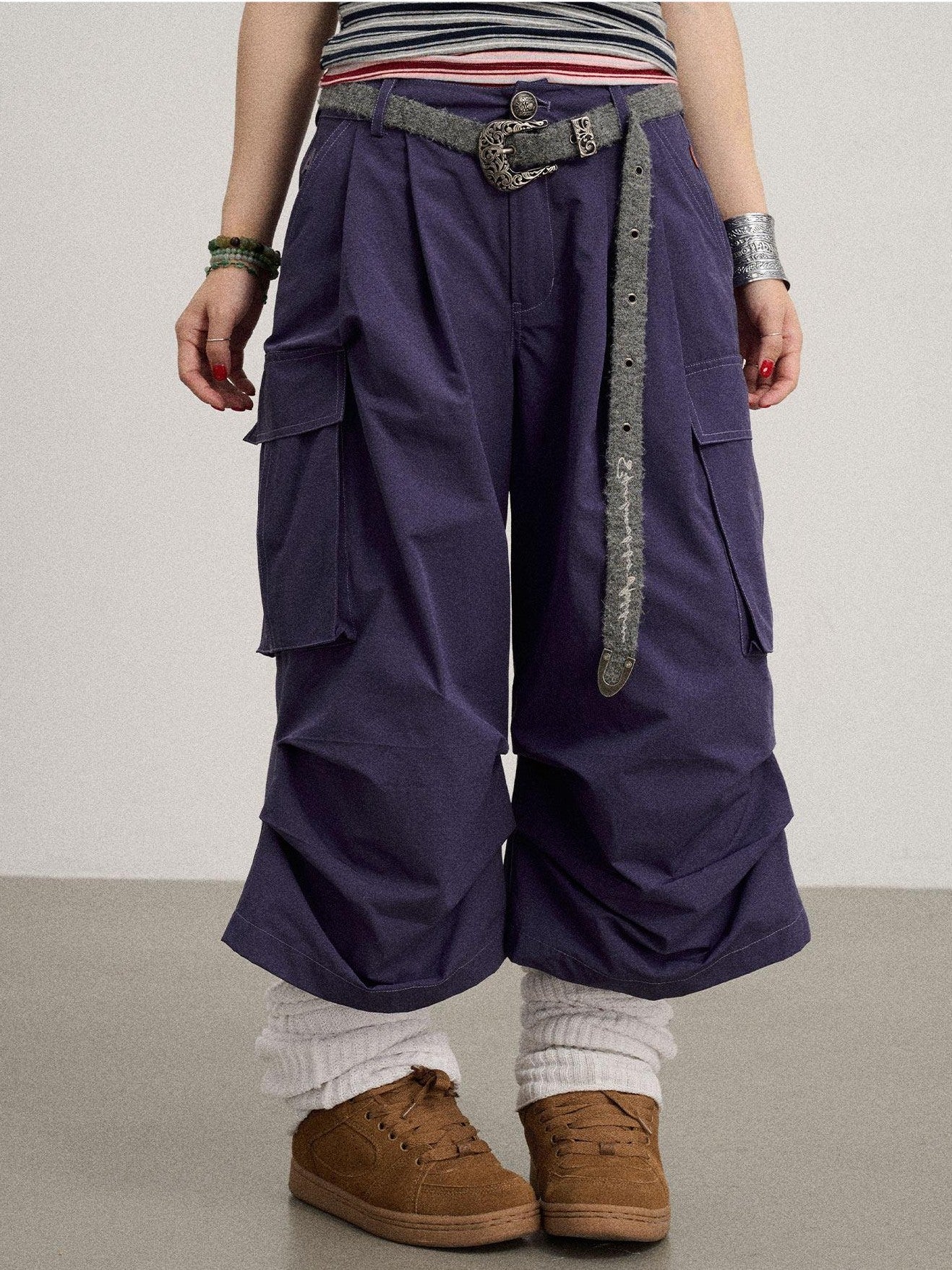 Achihara Casual Pleated Loose Wide Leg Women'S Cotton Nylon Blend Capri Pants