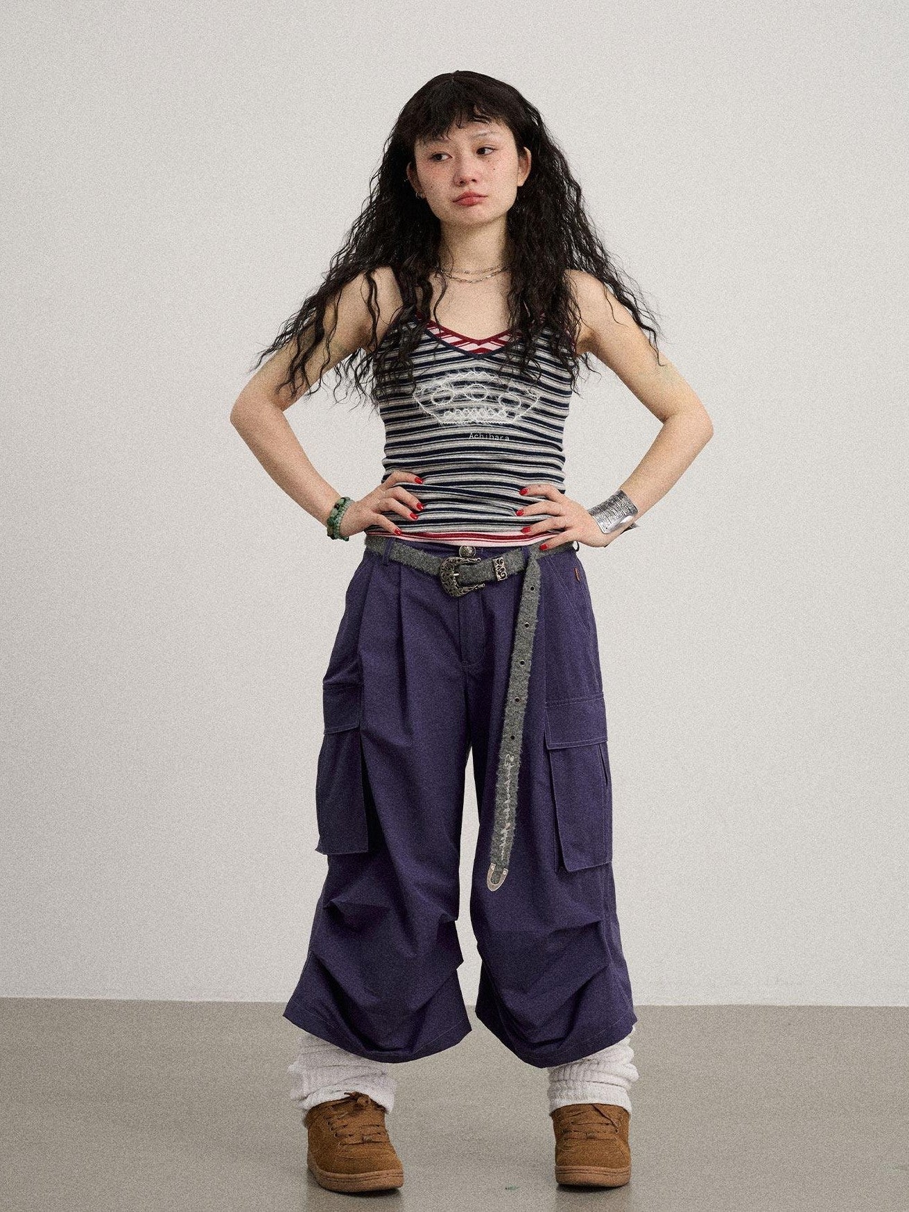 Achihara Casual Pleated Loose Wide Leg Women'S Cotton Nylon Blend Capri Pants