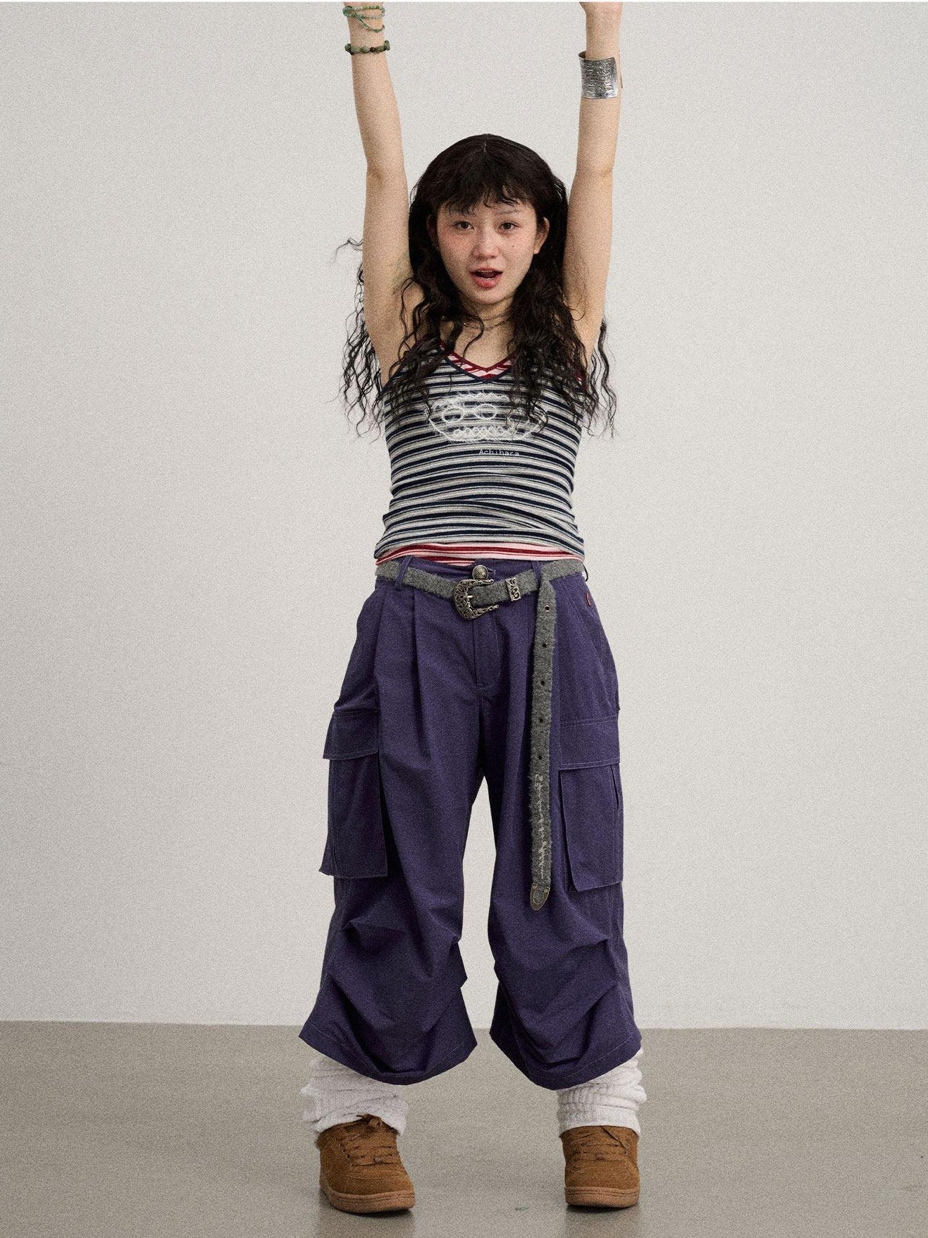 Achihara Casual Pleated Loose Wide Leg Women'S Cotton Nylon Blend Capri Pants