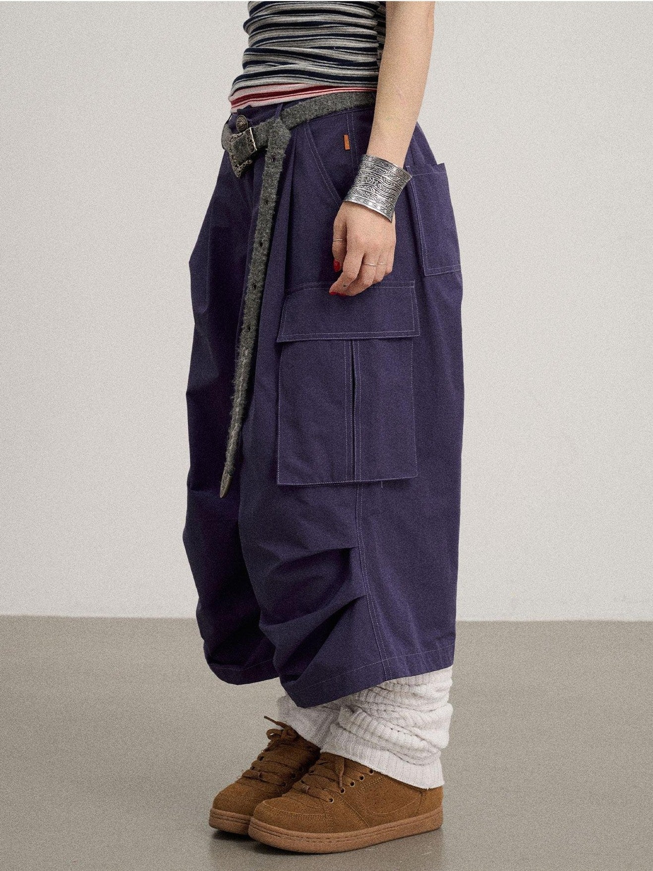 Achihara Casual Pleated Loose Wide Leg Women'S Cotton Nylon Blend Capri Pants