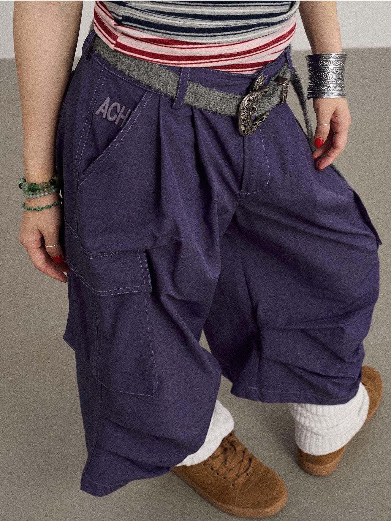 Achihara Casual Pleated Loose Wide Leg Women'S Cotton Nylon Blend Capri Pants