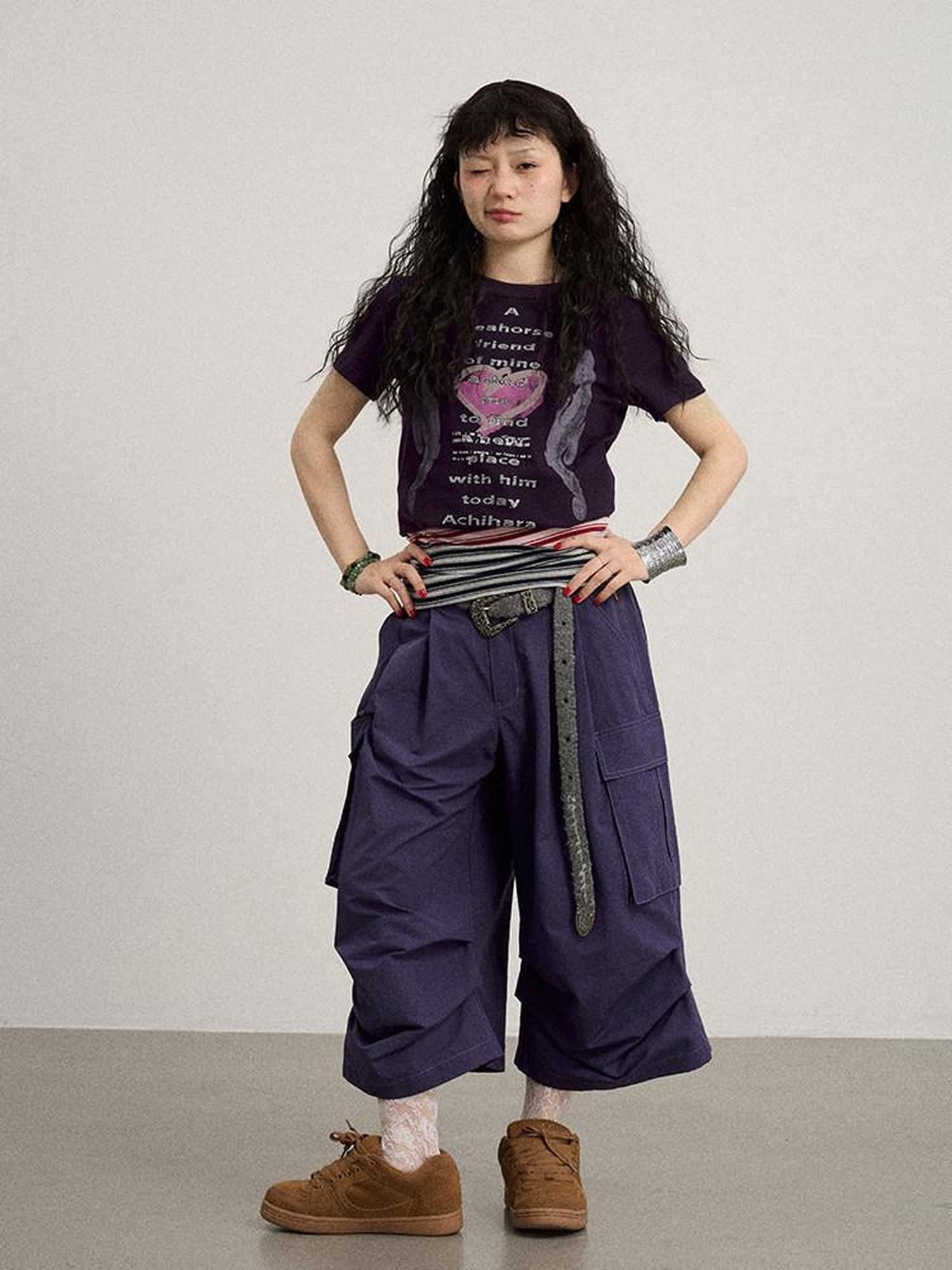 Achihara Casual Pleated Loose Wide Leg Women'S Cotton Nylon Blend Capri Pants