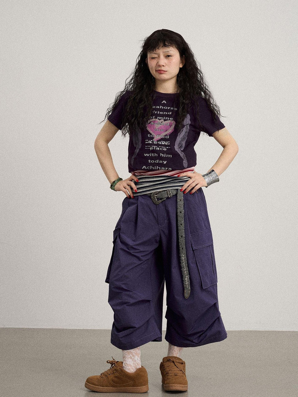 Achihara Casual Pleated Loose Wide Leg Women'S Cotton Nylon Blend Capri Pants