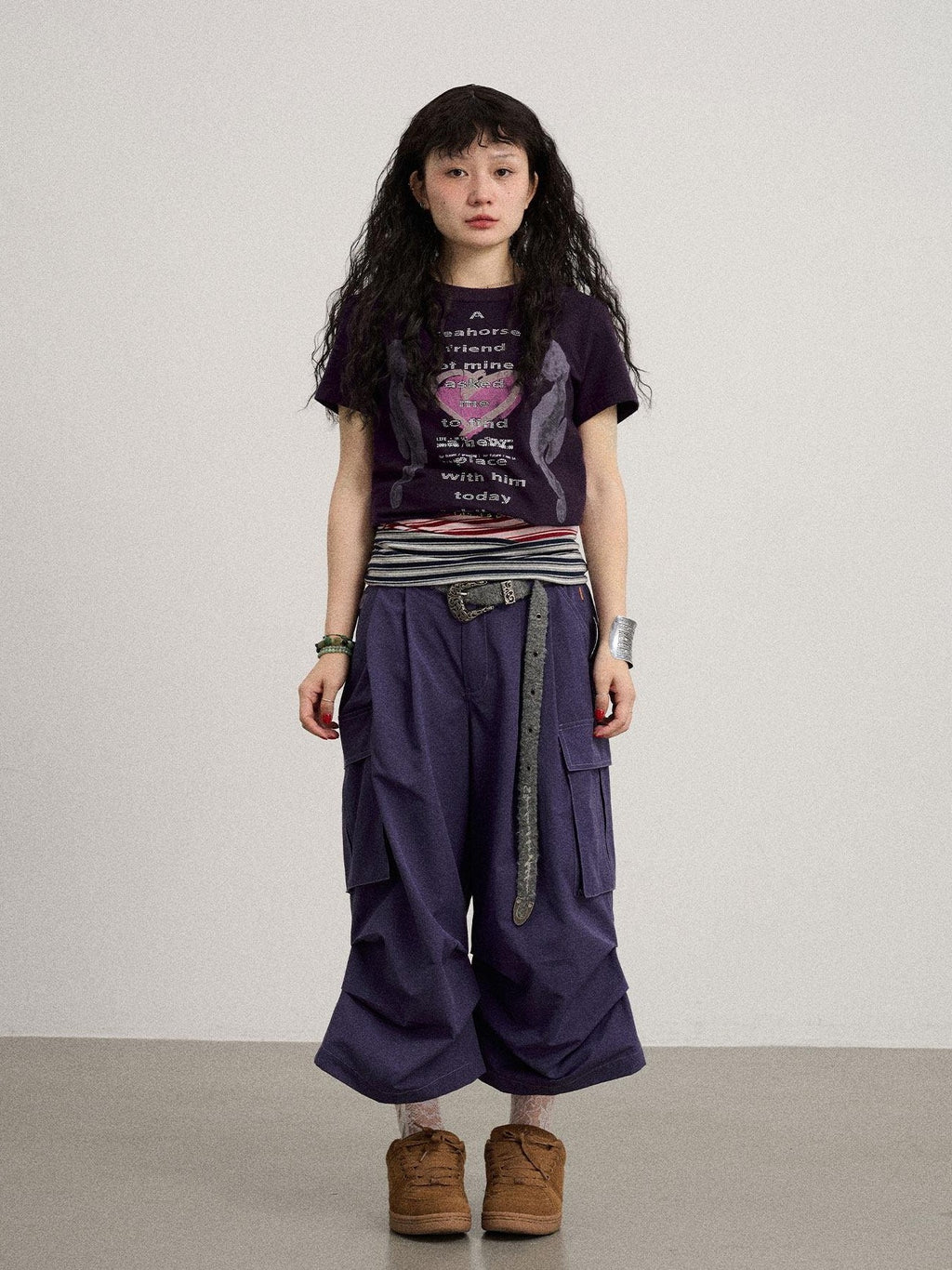 Achihara Casual Pleated Loose Wide Leg Women'S Cotton Nylon Blend Capri Pants