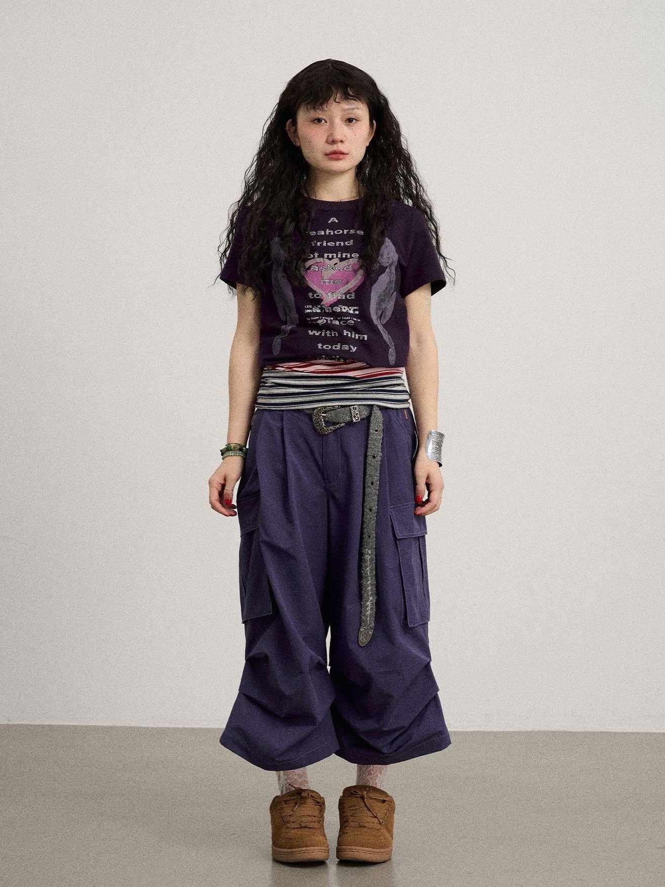 Achihara Casual Pleated Loose Wide Leg Women'S Cotton Nylon Blend Capri Pants