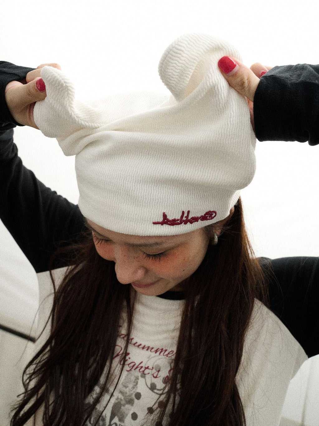 Achihara Cat Ear Brimless Twist Knot Ear Flap Street Women'S Cotton Winter Hats