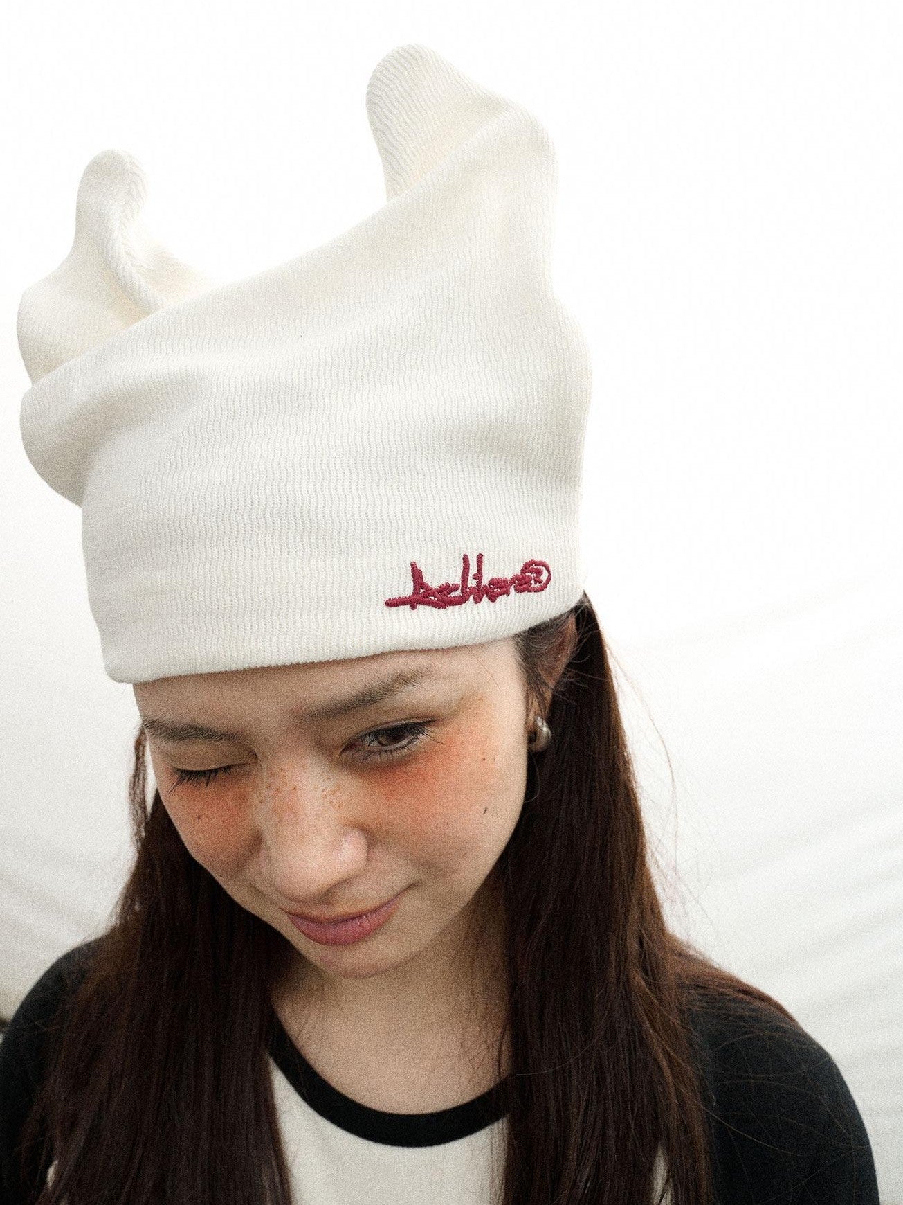 Achihara Cat Ear Brimless Twist Knot Ear Flap Street Women'S Cotton Winter Hats