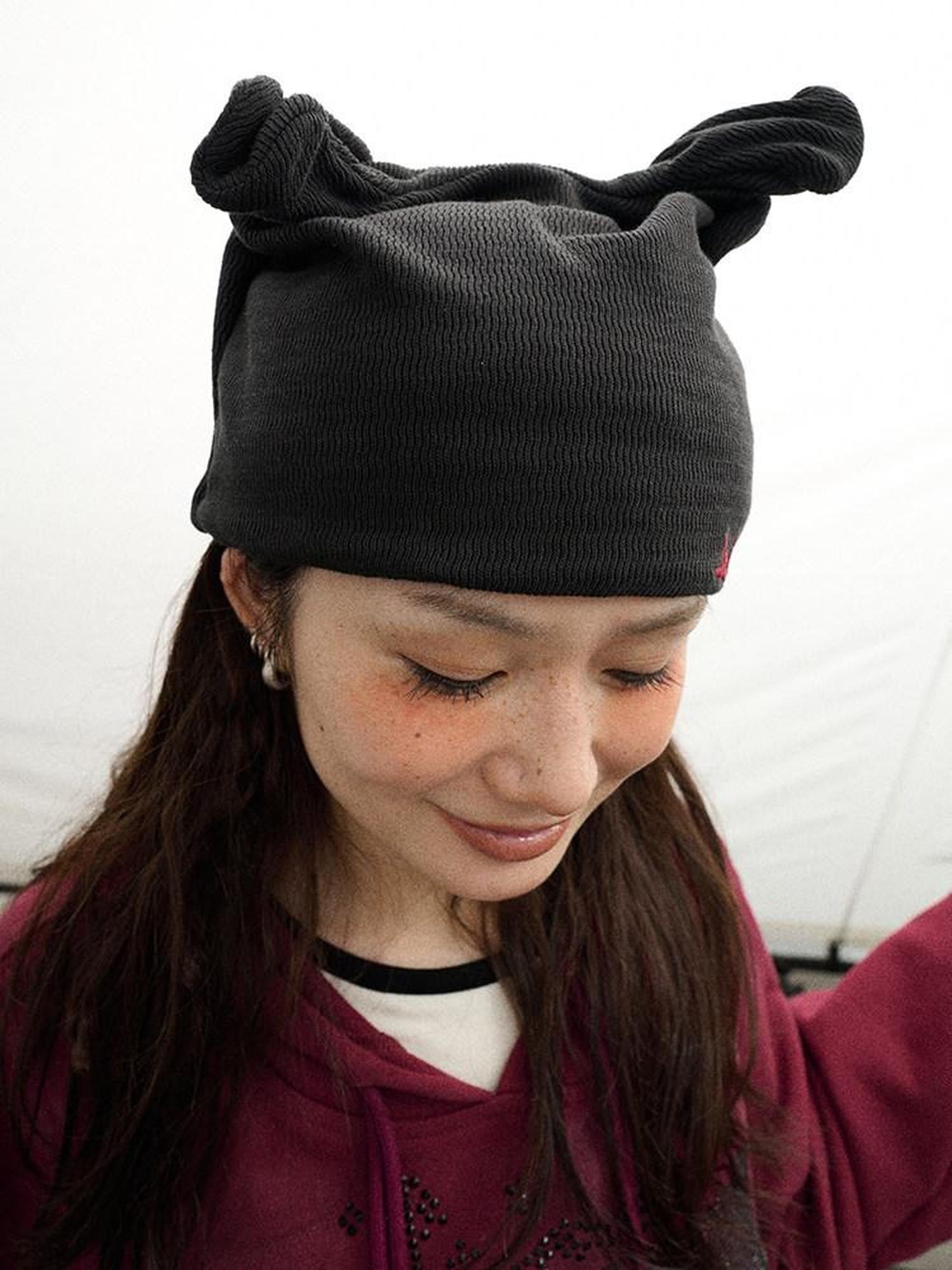 Achihara Cat Ear Brimless Twist Knot Ear Flap Street Women'S Cotton Winter Hats