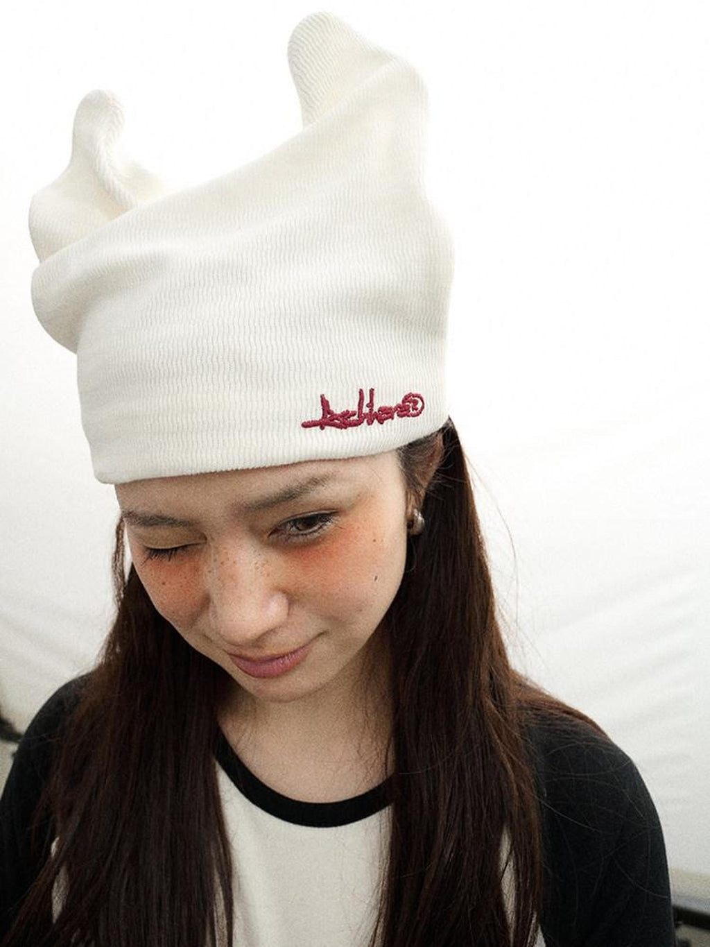 Achihara Cat Ear Brimless Twist Knot Ear Flap Street Women'S Cotton Winter Hats