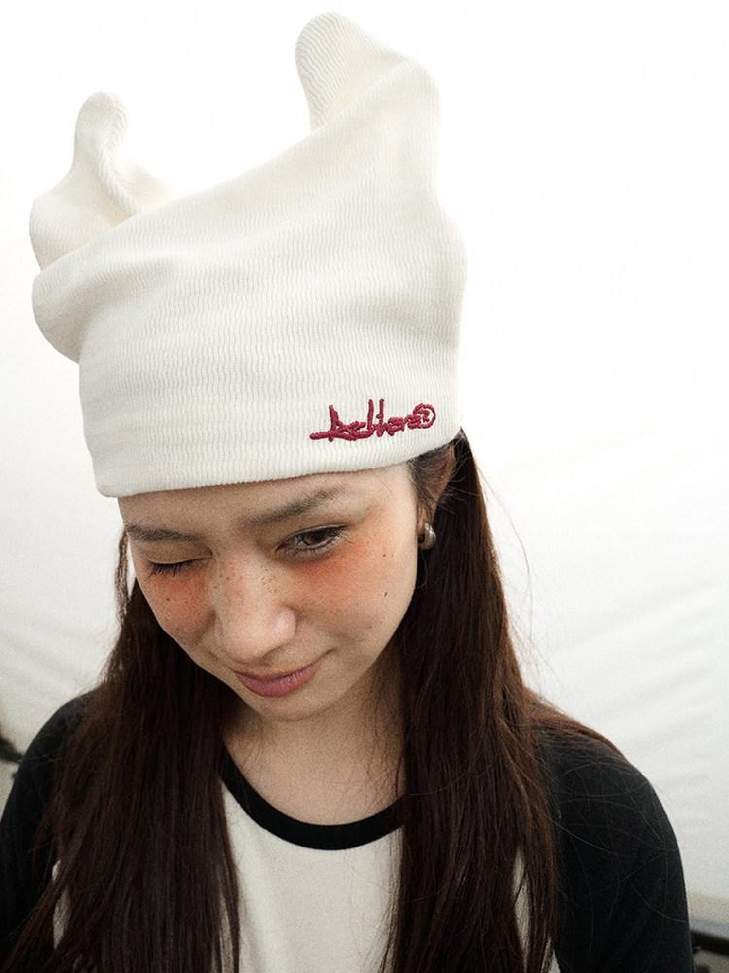 Achihara Cat Ear Brimless Twist Knot Ear Flap Street Women'S Cotton Winter Hats