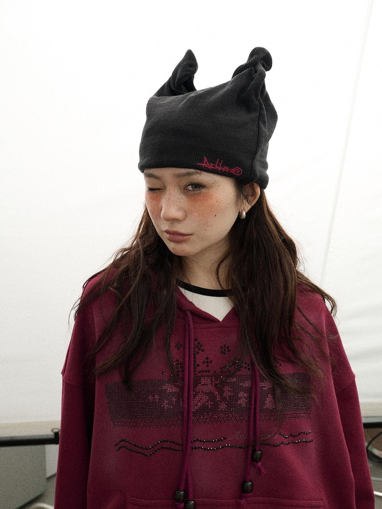 Achihara Cat Ear Brimless Twist Knot Ear Flap Street Women'S Cotton Winter Hats