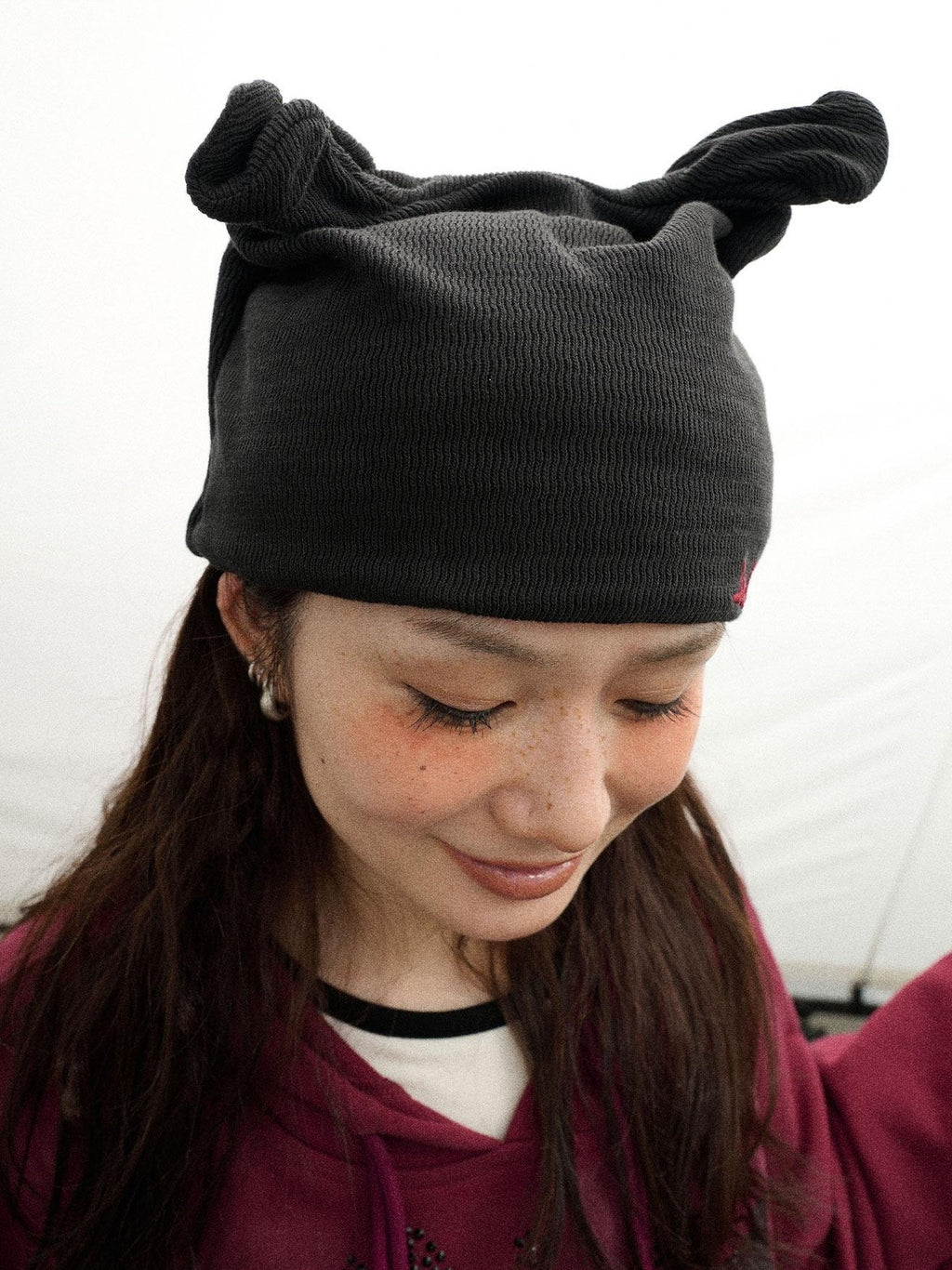 Achihara Cat Ear Brimless Twist Knot Ear Flap Street Women'S Cotton Winter Hats