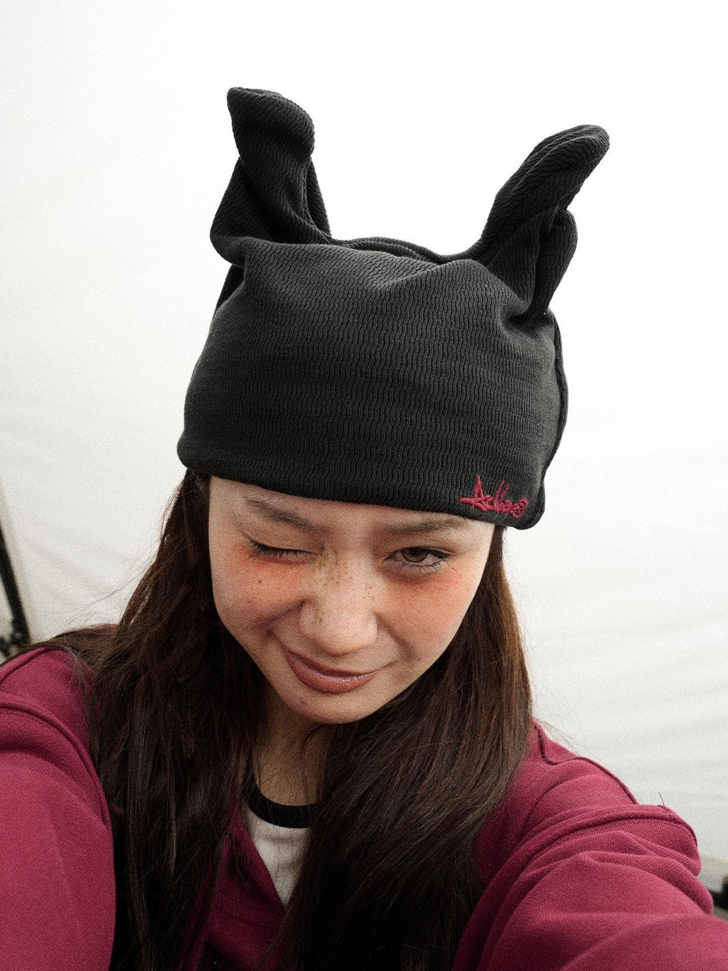 Achihara Cat Ear Brimless Twist Knot Ear Flap Street Women'S Cotton Winter Hats