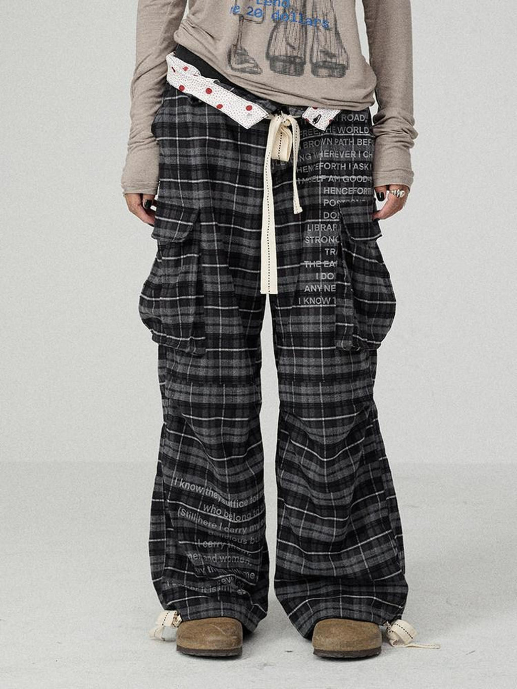 Achihara Charred Waffle Check Floor Length Women'S Viscose Blend Wide-Leg Pants