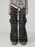 Achihara Charred Waffle Check Floor Length Women'S Viscose Blend Wide-Leg Pants
