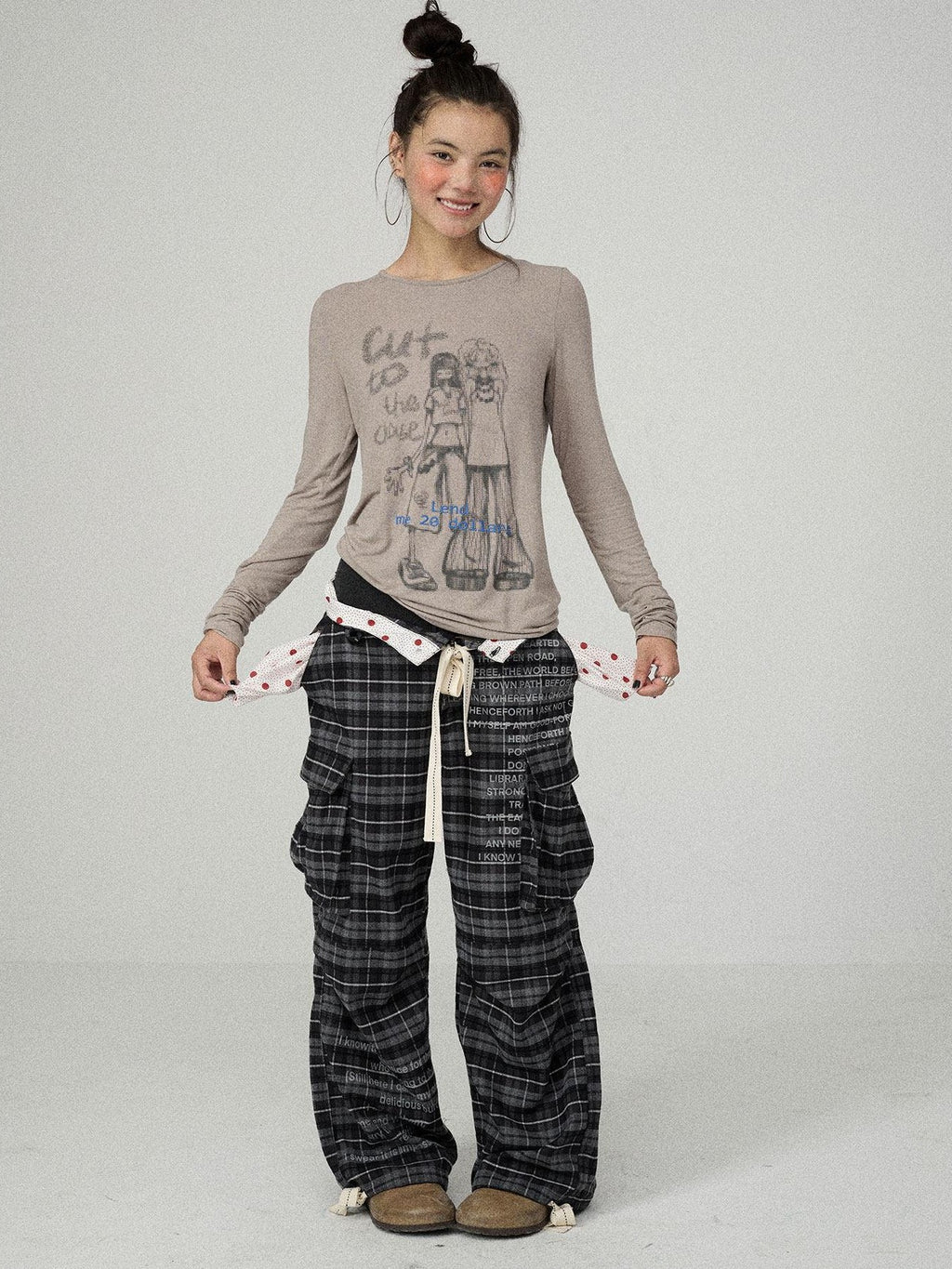 Achihara Charred Waffle Check Floor Length Women'S Viscose Blend Wide-Leg Pants