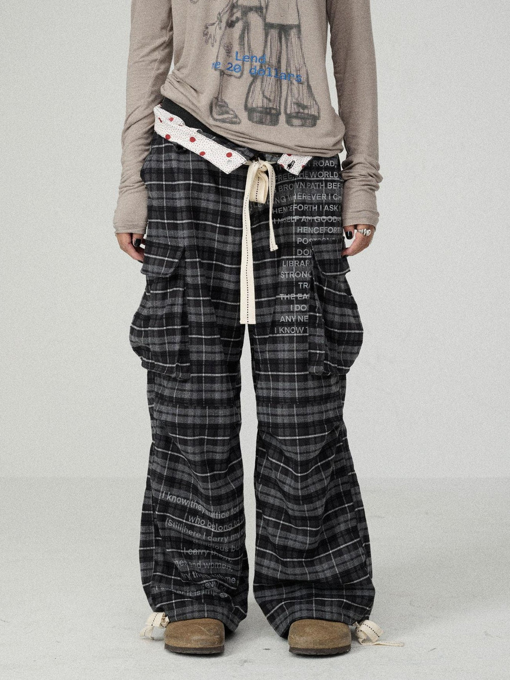 Achihara Charred Waffle Check Floor Length Women'S Viscose Blend Wide-Leg Pants