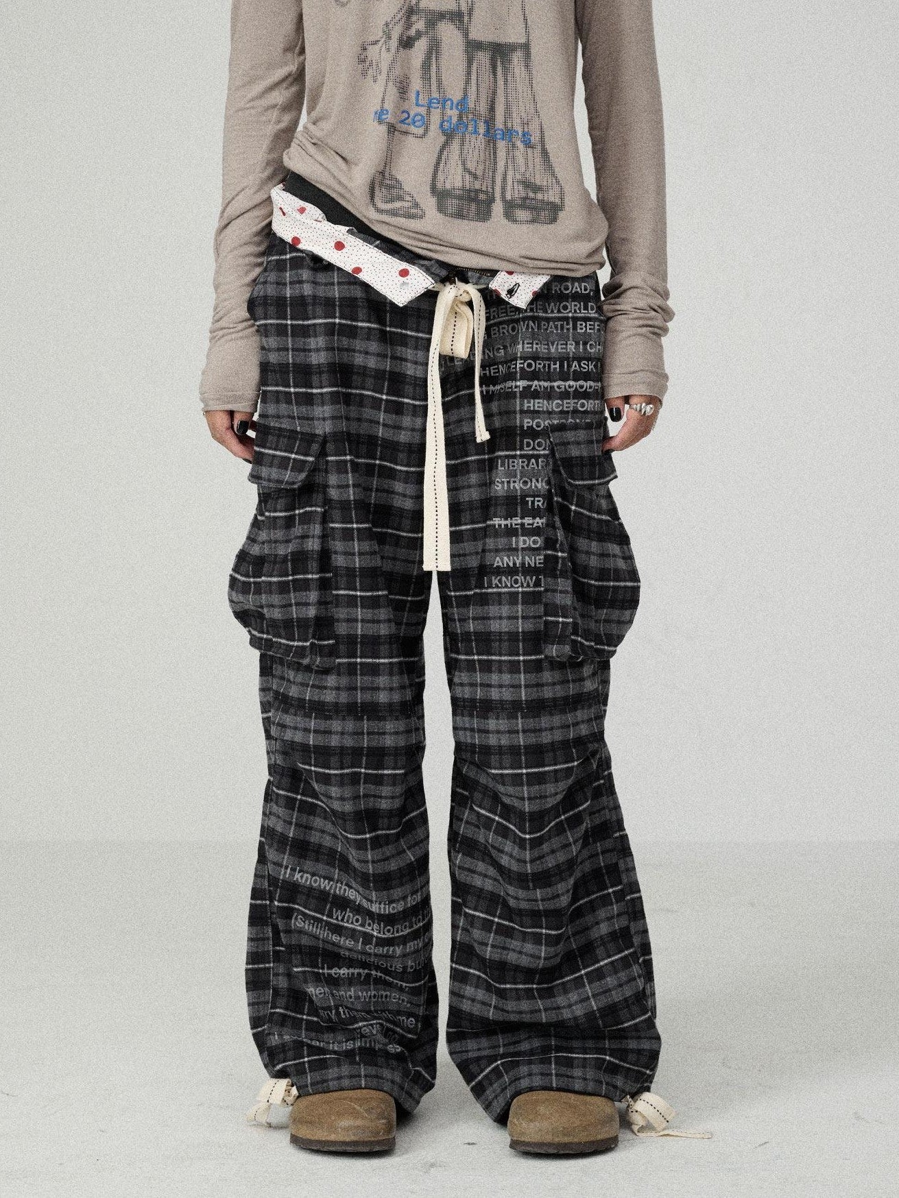 Achihara Charred Waffle Check Floor Length Women'S Viscose Blend Wide-Leg Pants