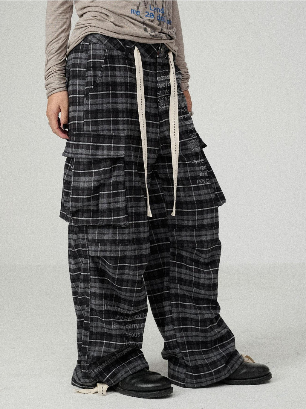 Achihara Charred Waffle Check Floor Length Women'S Viscose Blend Wide-Leg Pants