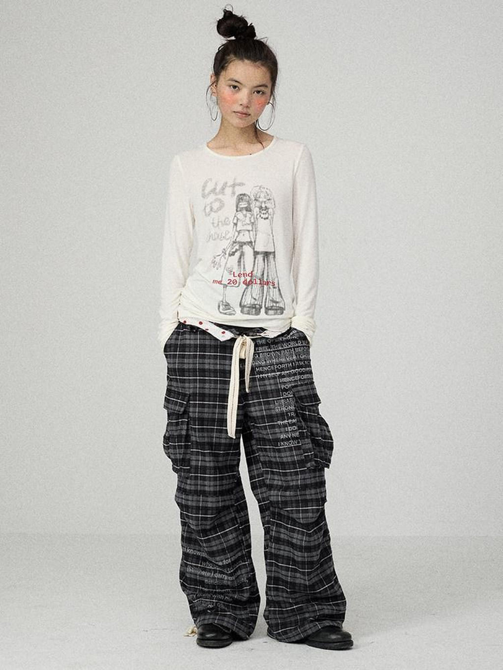 Achihara Charred Waffle Check Floor Length Women'S Viscose Blend Wide-Leg Pants