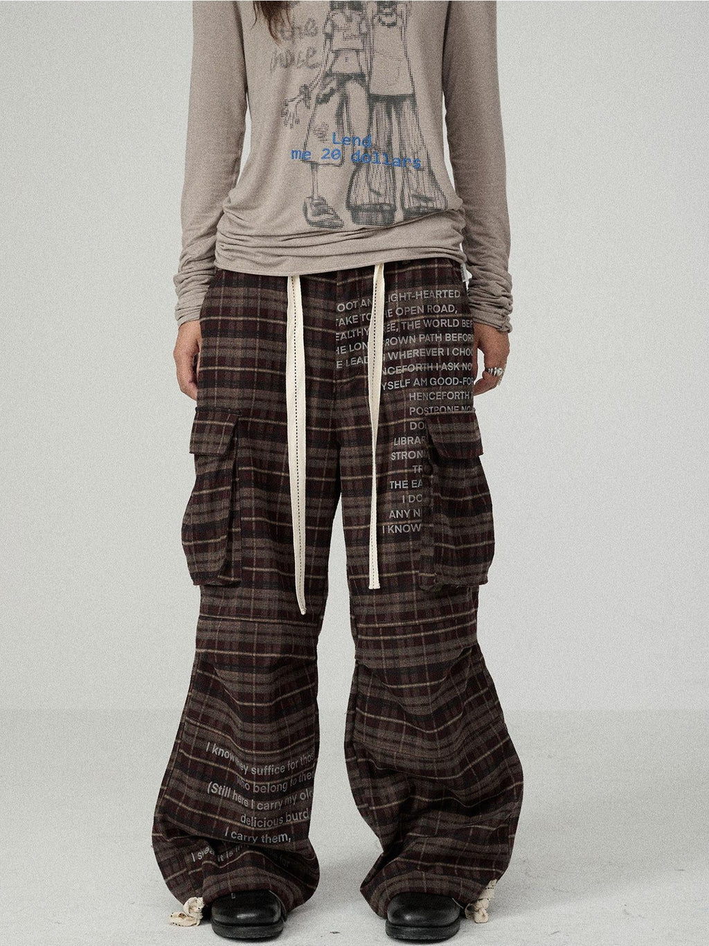 Achihara Charred Waffle Check Floor Length Women'S Viscose Blend Wide-Leg Pants