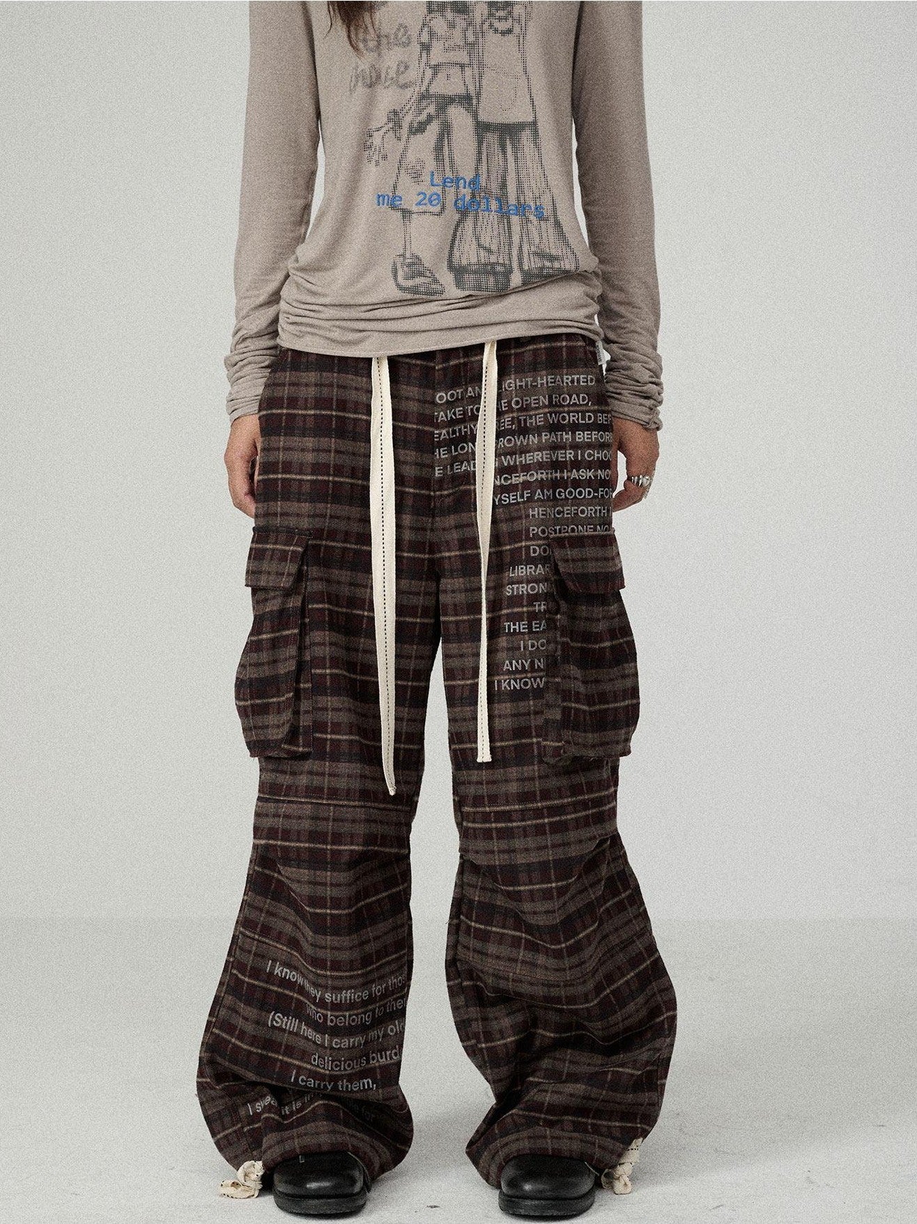 Achihara Charred Waffle Check Floor Length Women'S Viscose Blend Wide-Leg Pants