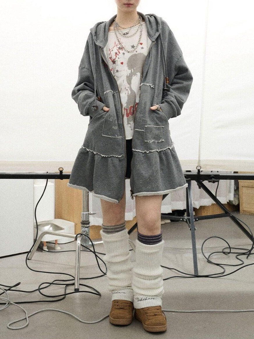 Achihara Cocoa Tree Distressed Figure Print Hooded Midlength Loose Women'S Cotton Hoodies
