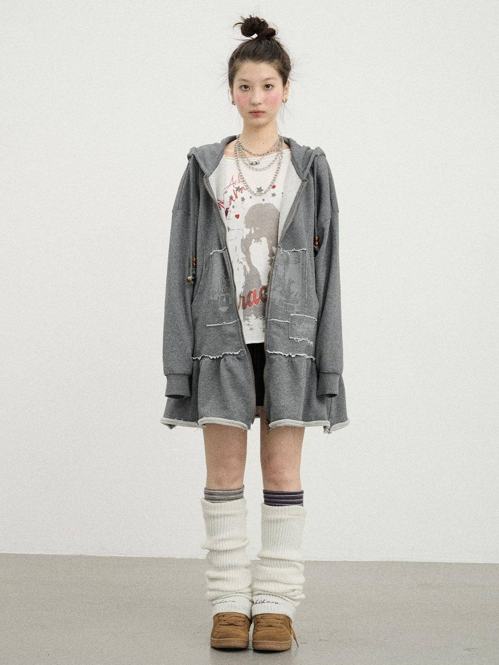 Achihara Cocoa Tree Distressed Figure Print Hooded Midlength Loose Women'S Cotton Hoodies