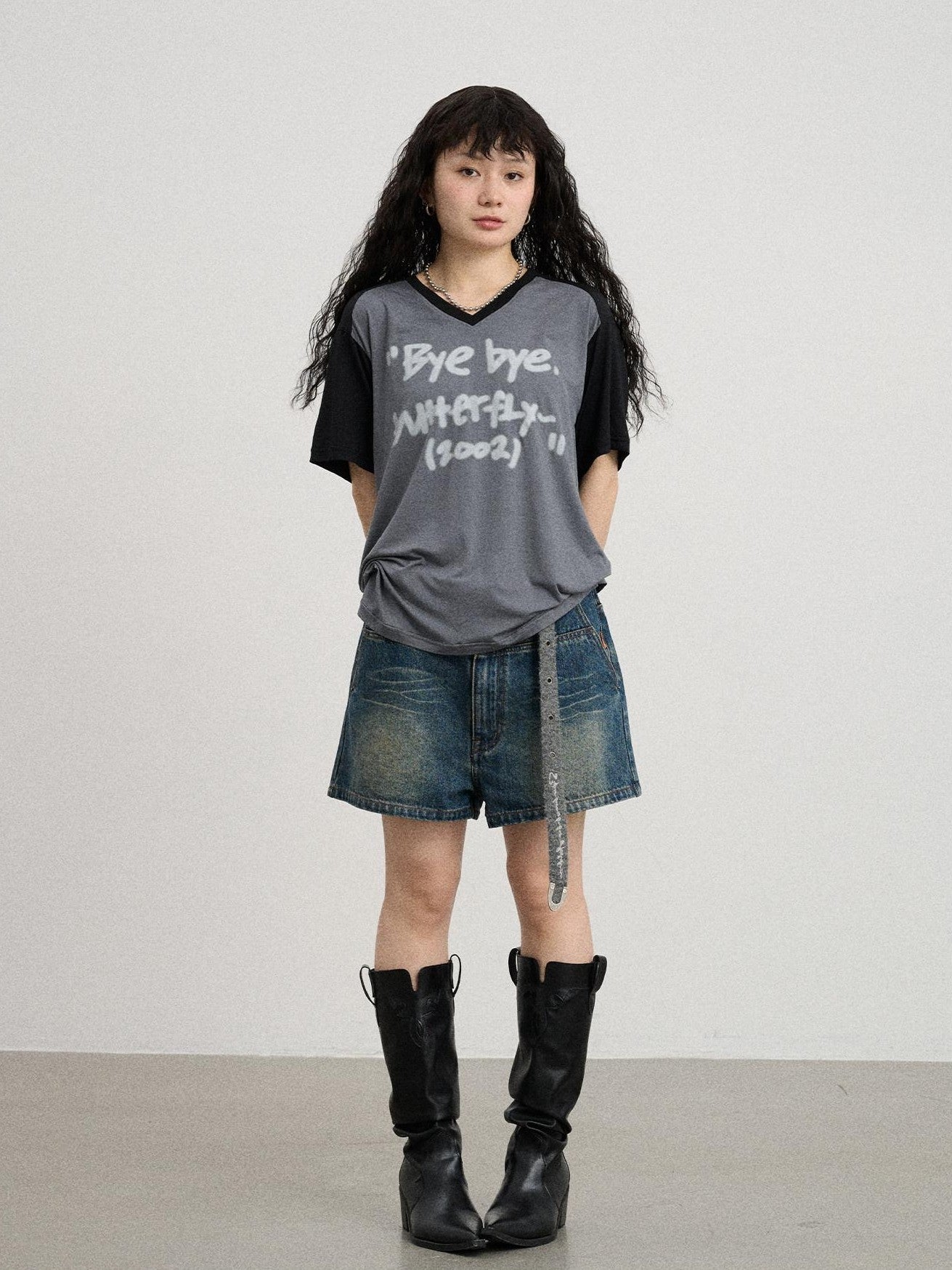 Achihara Colorblock Jersey V-neck Women'S Modal Stretch Short Sleeve T-Shirts