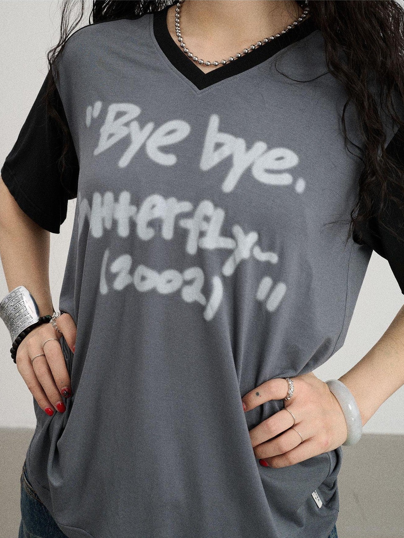 Achihara Colorblock Jersey V-neck Women'S Modal Stretch Short Sleeve T-Shirts