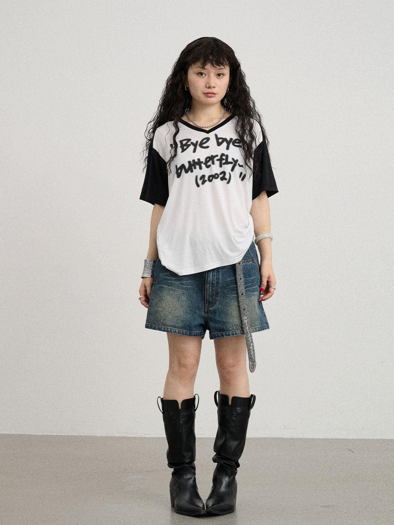 Achihara Colorblock Jersey V-neck Women'S Modal Stretch Short Sleeve T-Shirts