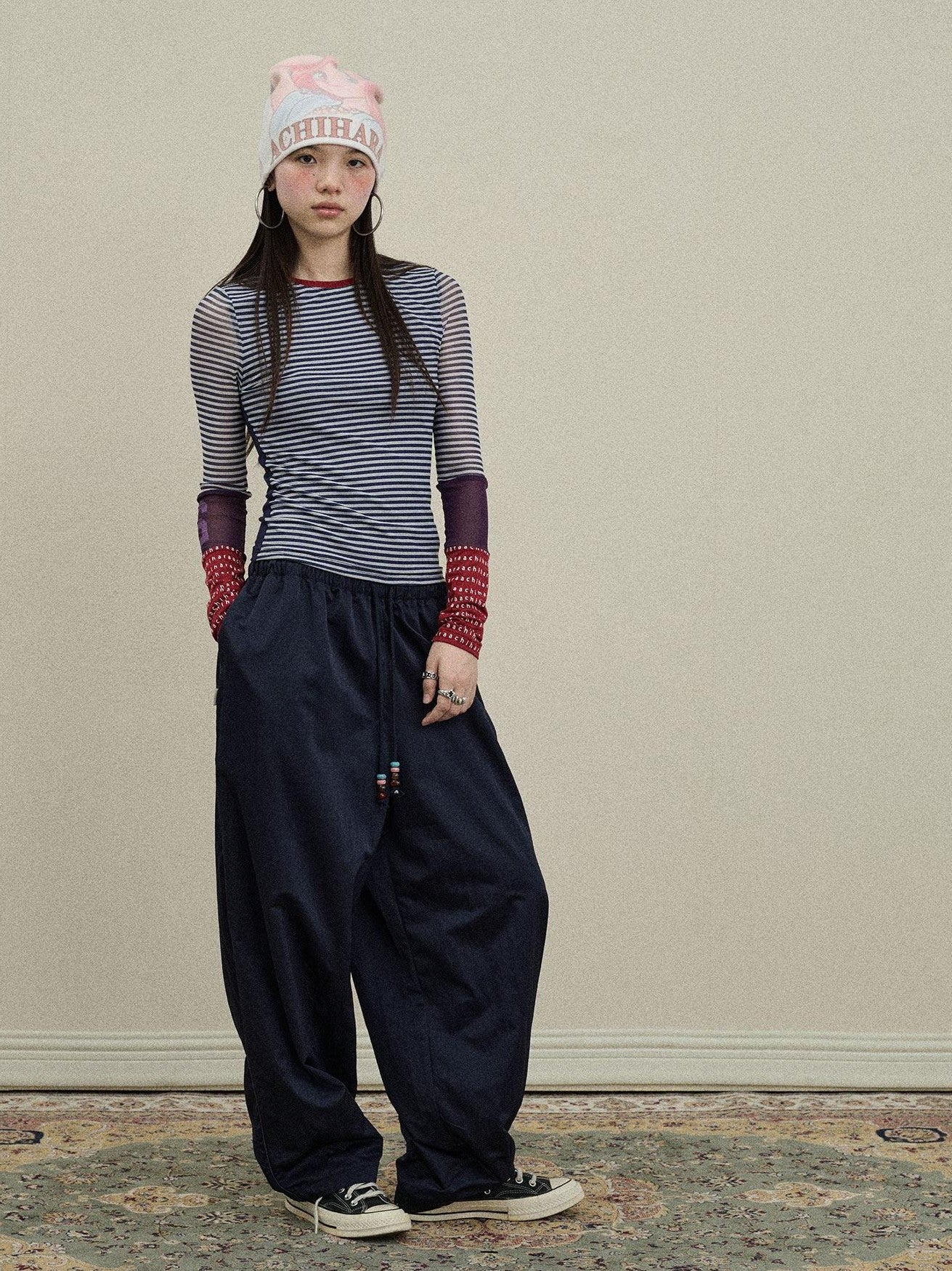 Achihara Colorblock Patchwork Cross Stripe Women'S Polyester Spandex Long Sleeve T-Shirts