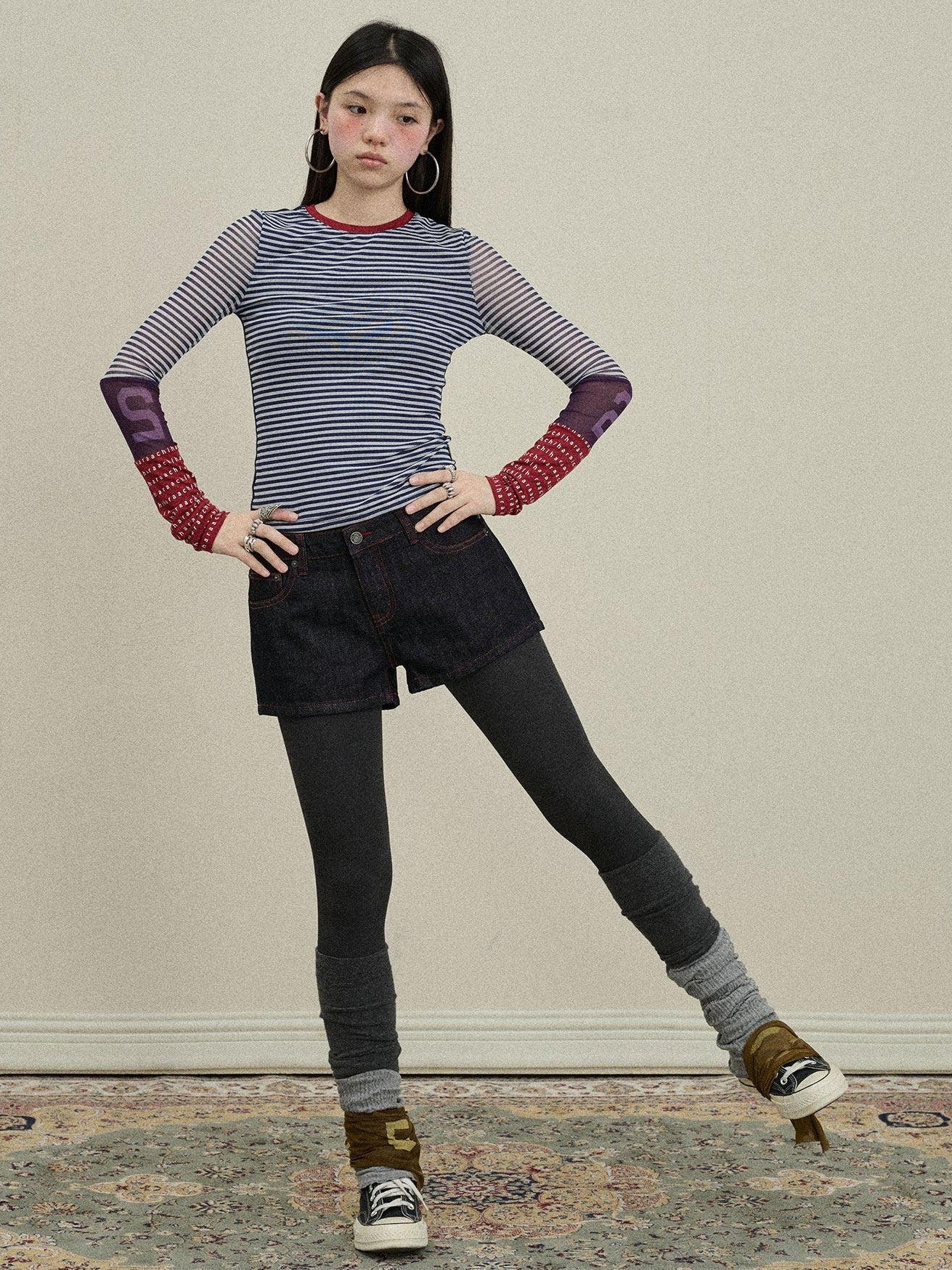 Achihara Colorblock Patchwork Cross Stripe Women'S Polyester Spandex Long Sleeve T-Shirts
