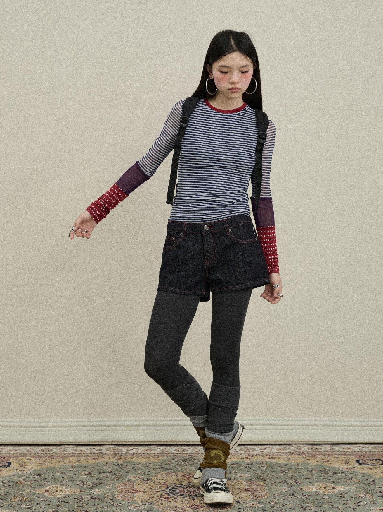 Achihara Colorblock Patchwork Cross Stripe Women'S Polyester Spandex Long Sleeve T-Shirts