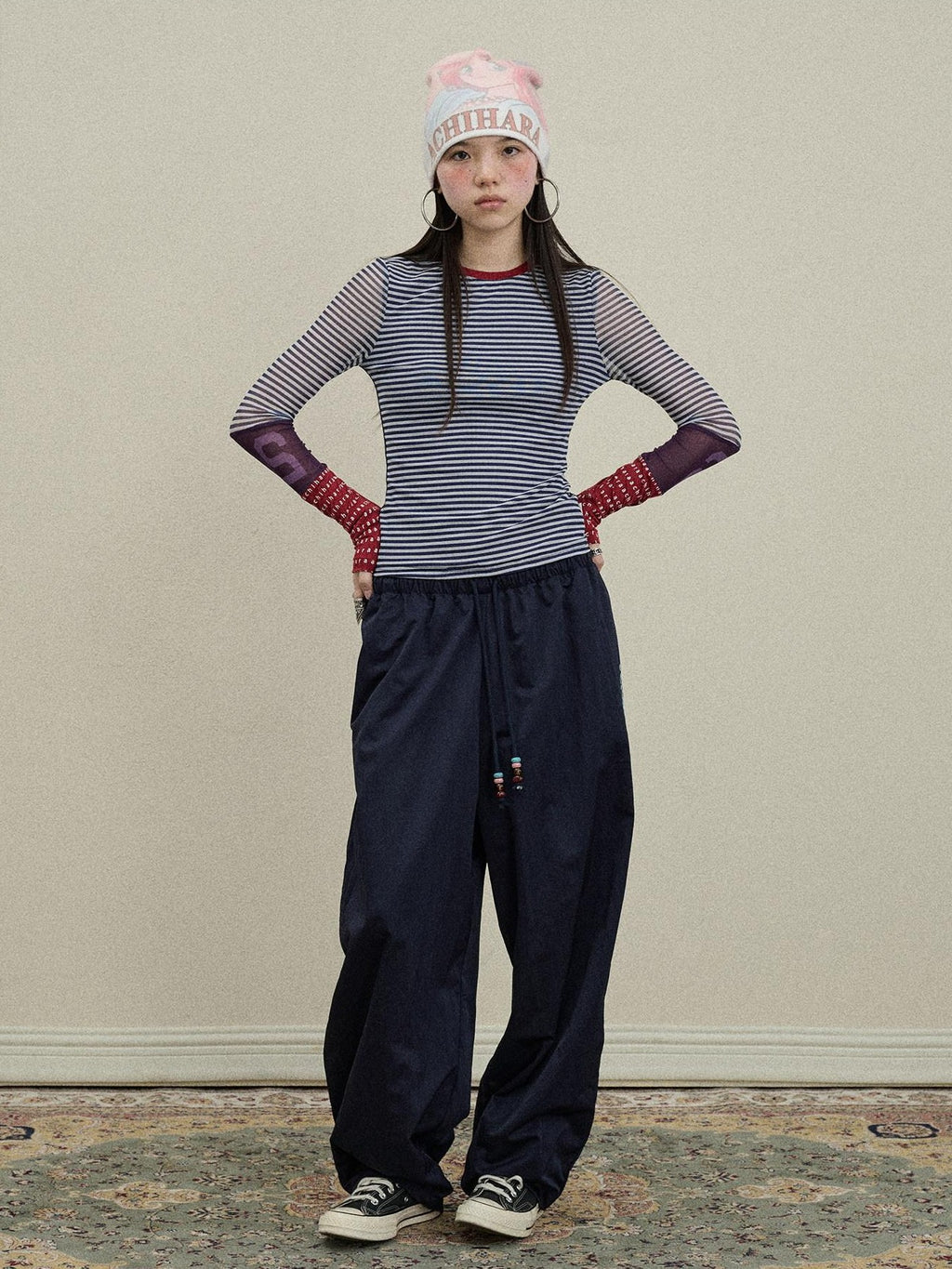Achihara Colorblock Patchwork Cross Stripe Women'S Polyester Spandex Long Sleeve T-Shirts