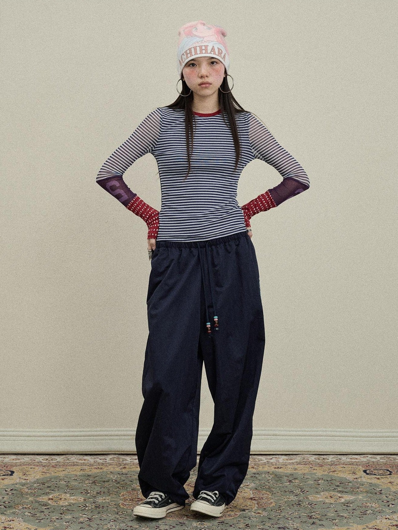 Achihara Colorblock Patchwork Cross Stripe Women'S Polyester Spandex Long Sleeve T-Shirts