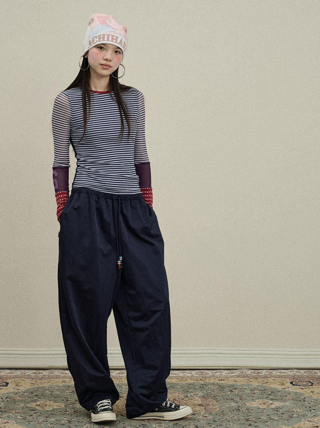 Achihara Colorblock Patchwork Cross Stripe Women'S Polyester Spandex Long Sleeve T-Shirts