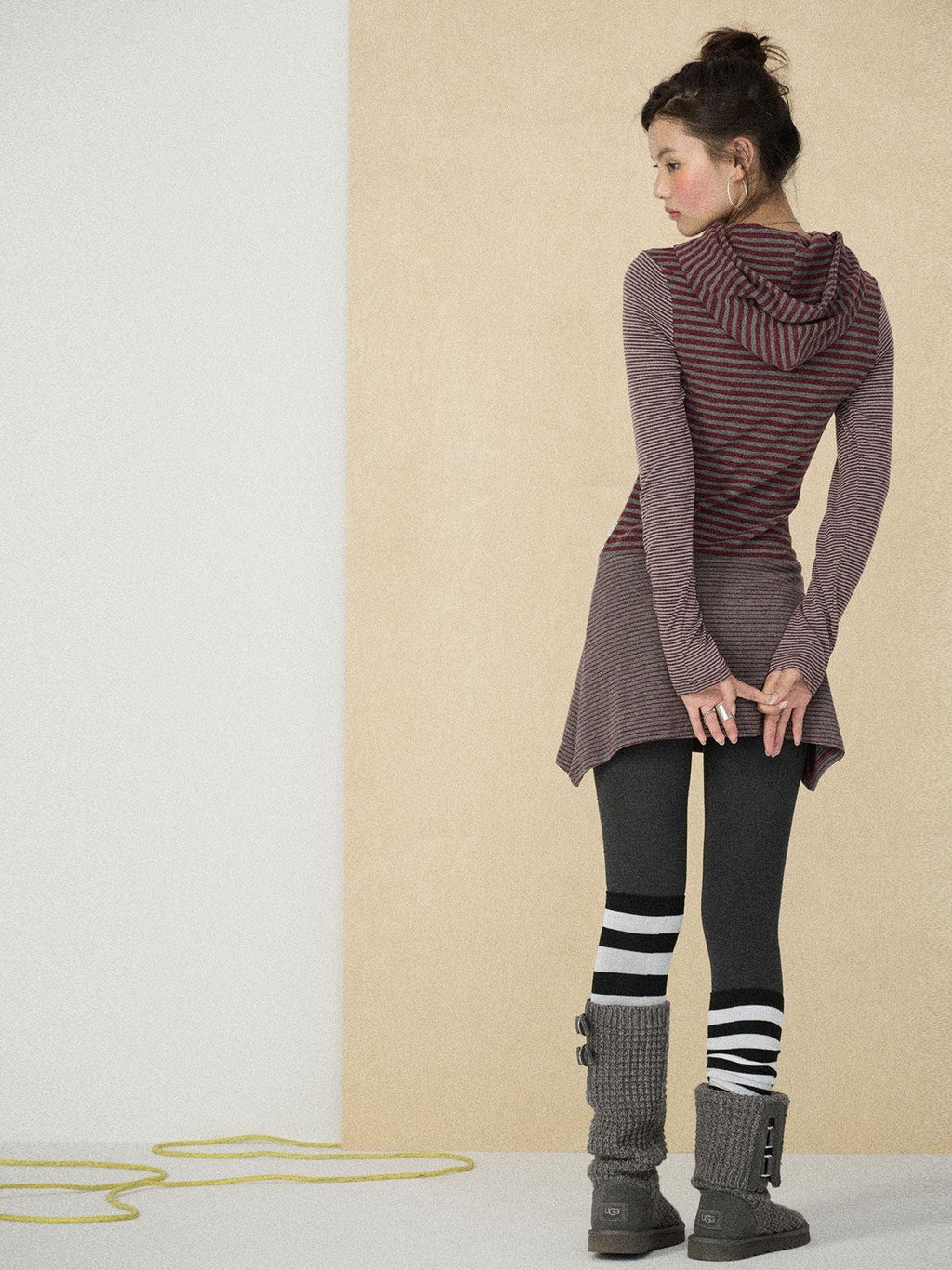 Achihara Colorblock Striped Long Sleeve Women'S Polyester Casual Mini Dresses