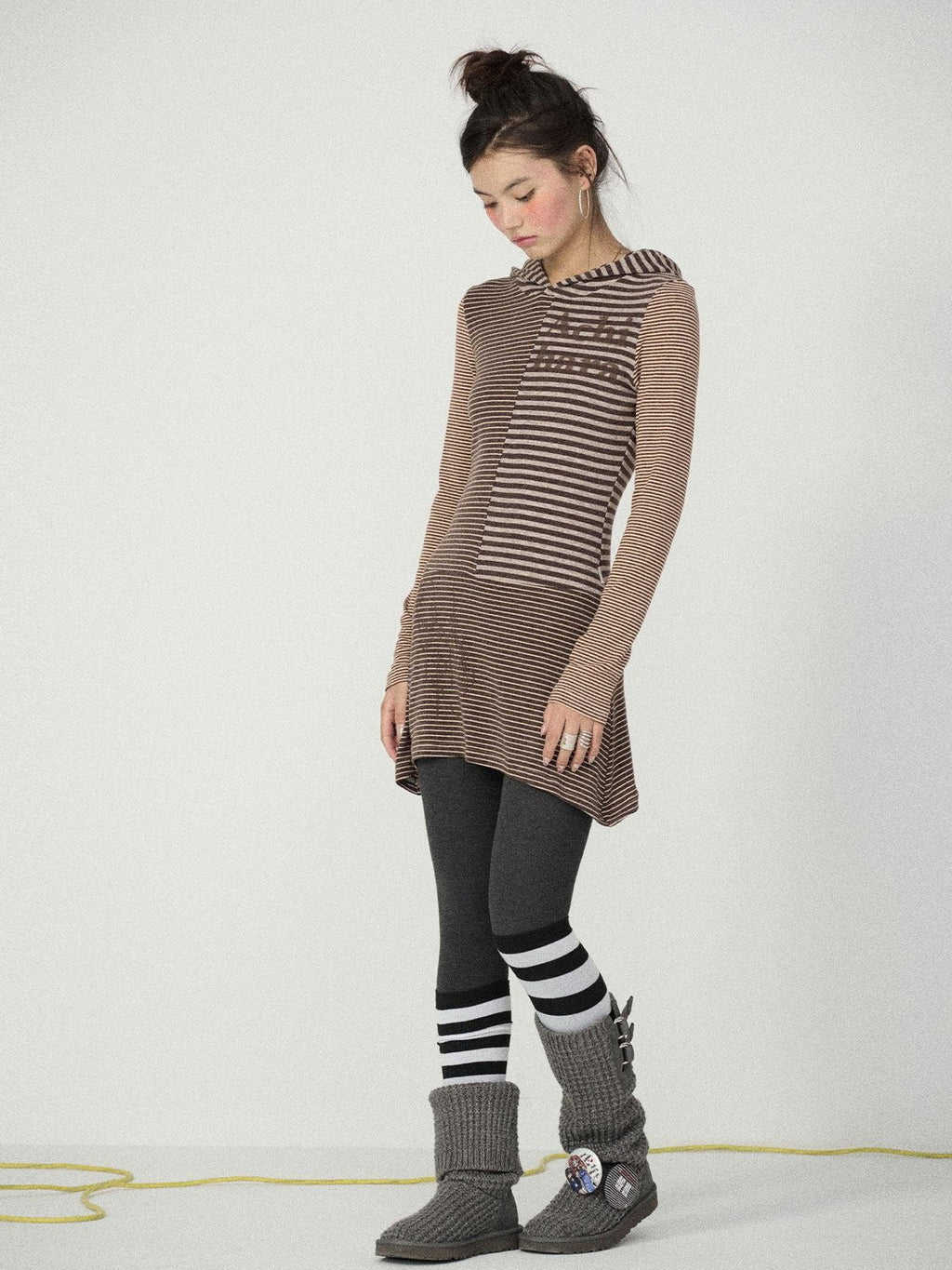 Achihara Colorblock Striped Long Sleeve Women'S Polyester Casual Mini Dresses