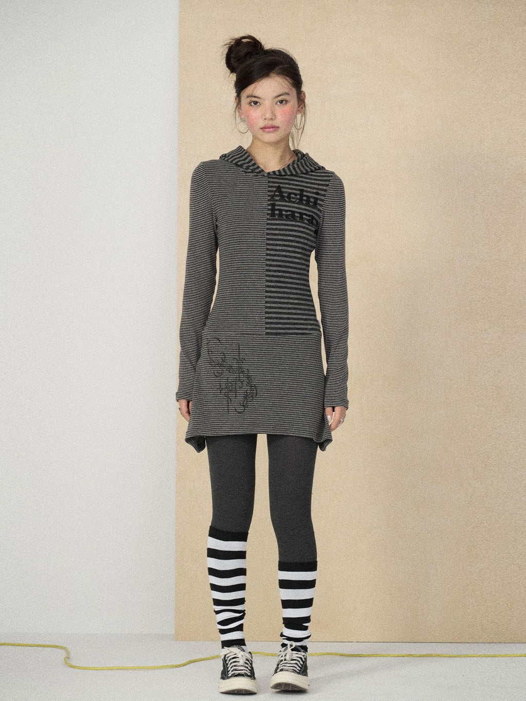 Achihara Colorblock Striped Long Sleeve Women'S Polyester Casual Mini Dresses