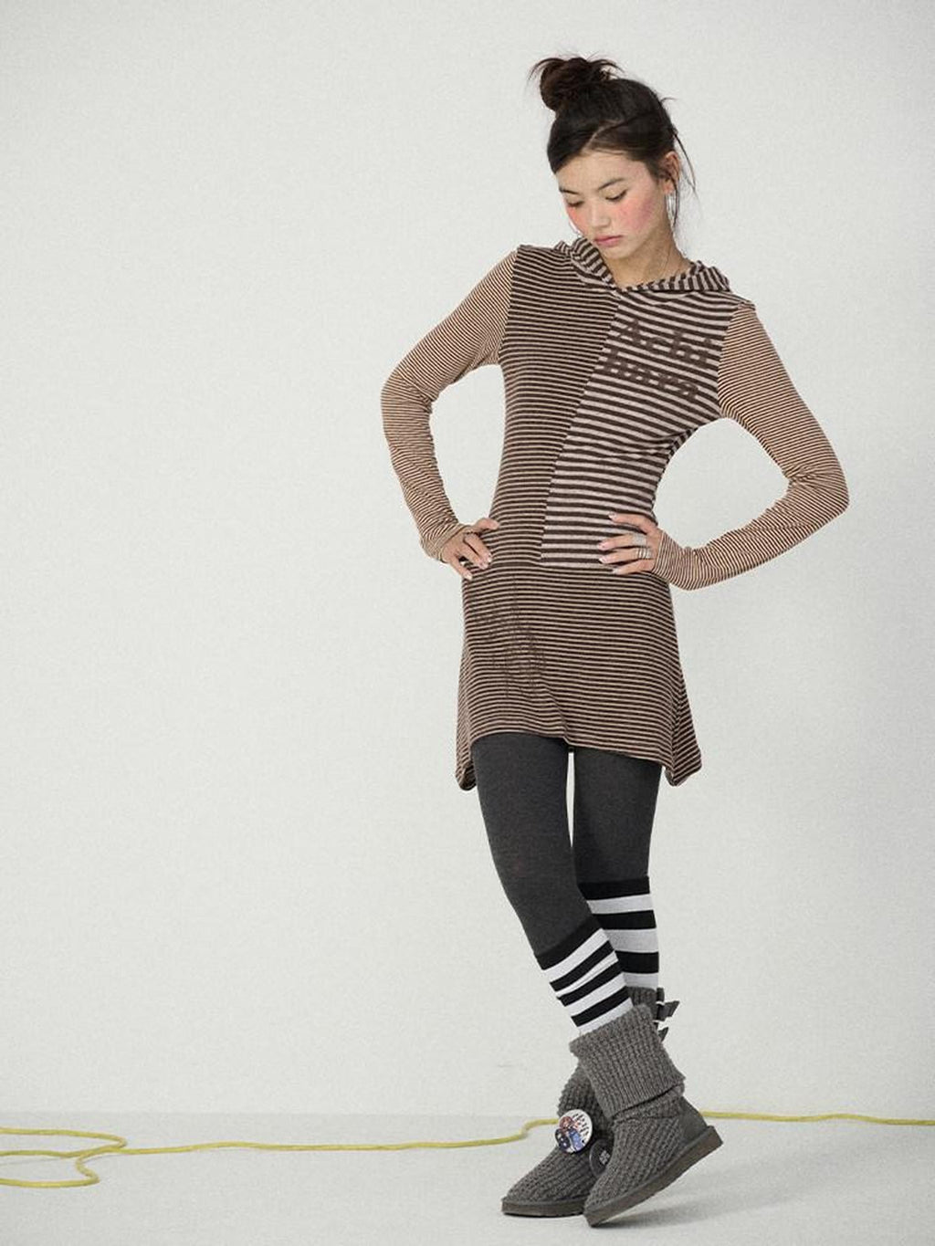 Achihara Colorblock Striped Long Sleeve Women'S Polyester Casual Mini Dresses