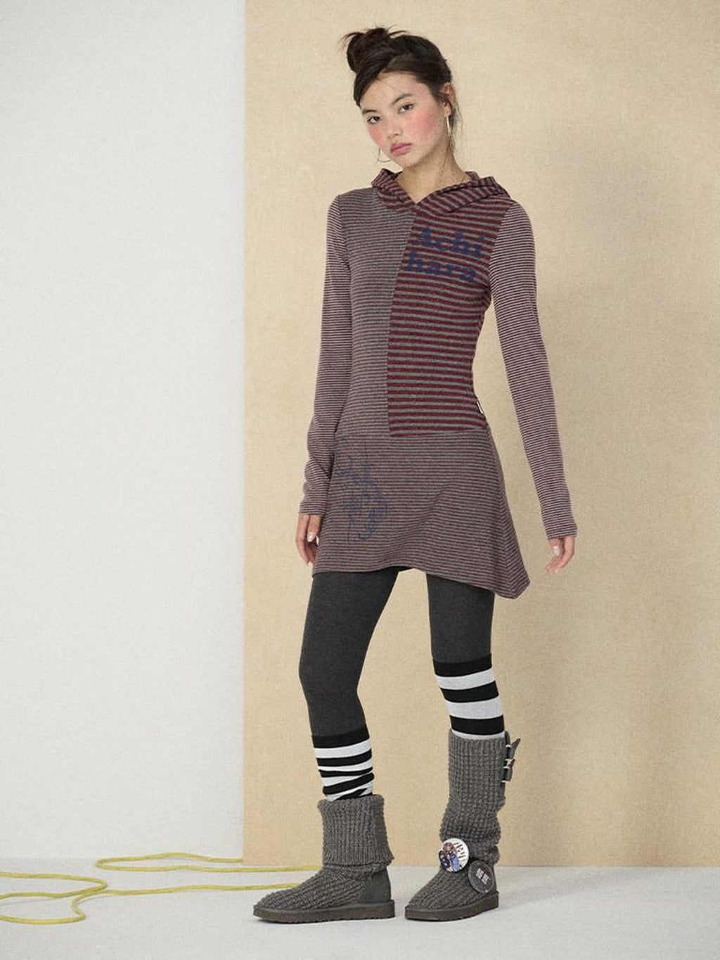 Achihara Colorblock Striped Long Sleeve Women'S Polyester Casual Mini Dresses