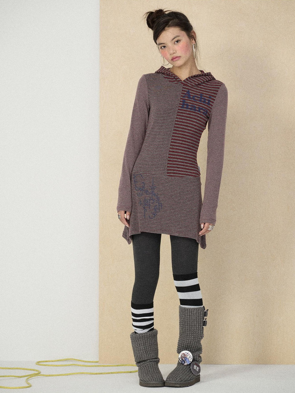 Achihara Colorblock Striped Long Sleeve Women'S Polyester Casual Mini Dresses