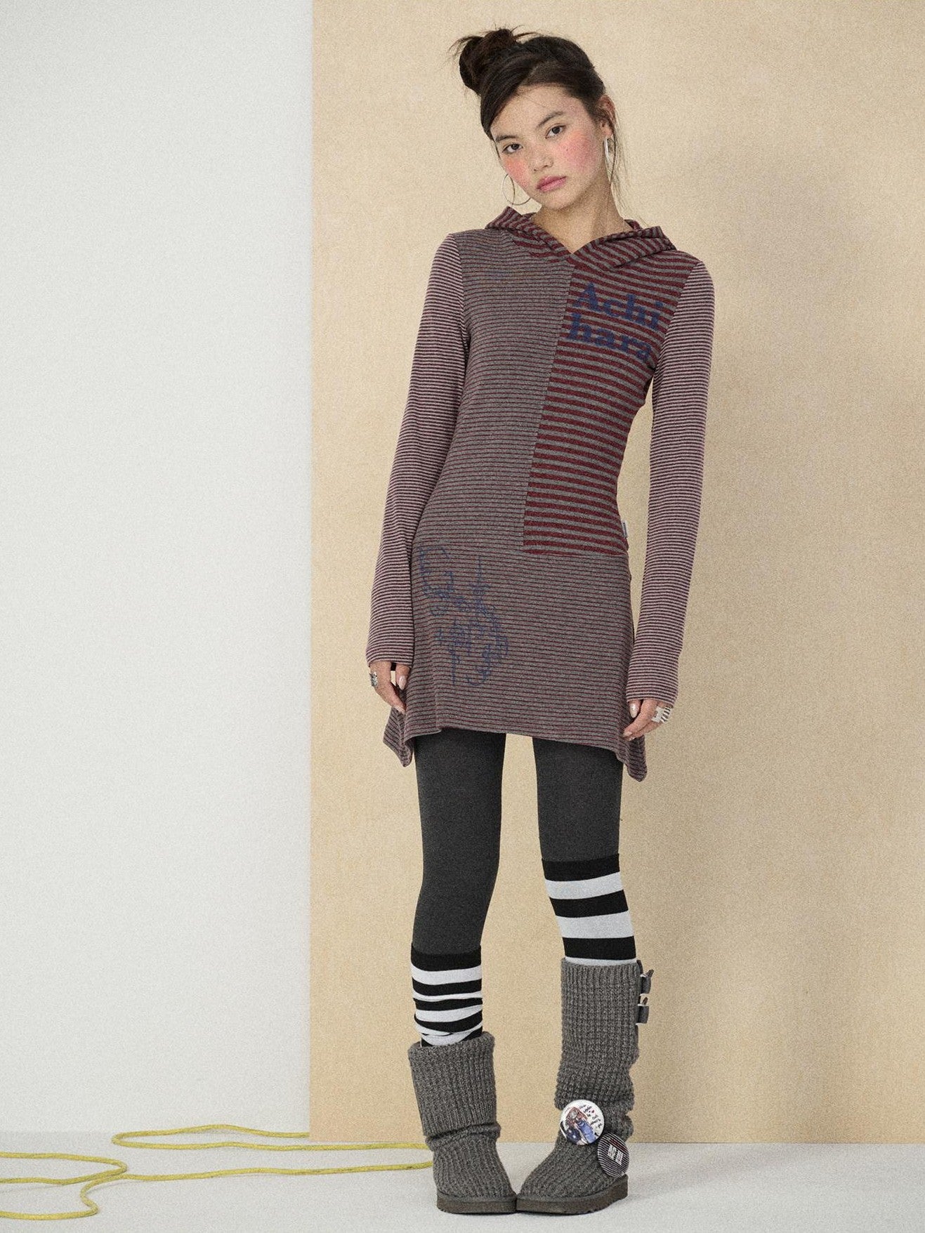 Achihara Colorblock Striped Long Sleeve Women'S Polyester Casual Mini Dresses