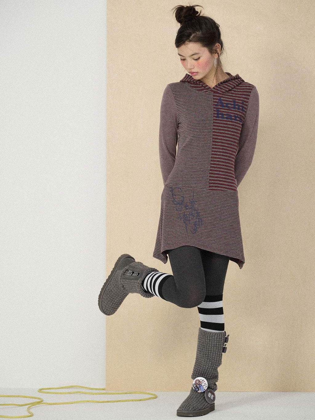 Achihara Colorblock Striped Long Sleeve Women'S Polyester Casual Mini Dresses