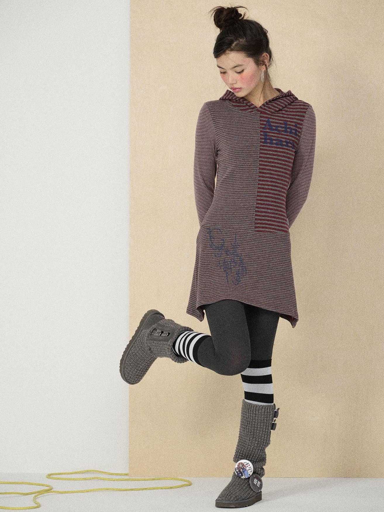 Achihara Colorblock Striped Long Sleeve Women'S Polyester Casual Mini Dresses
